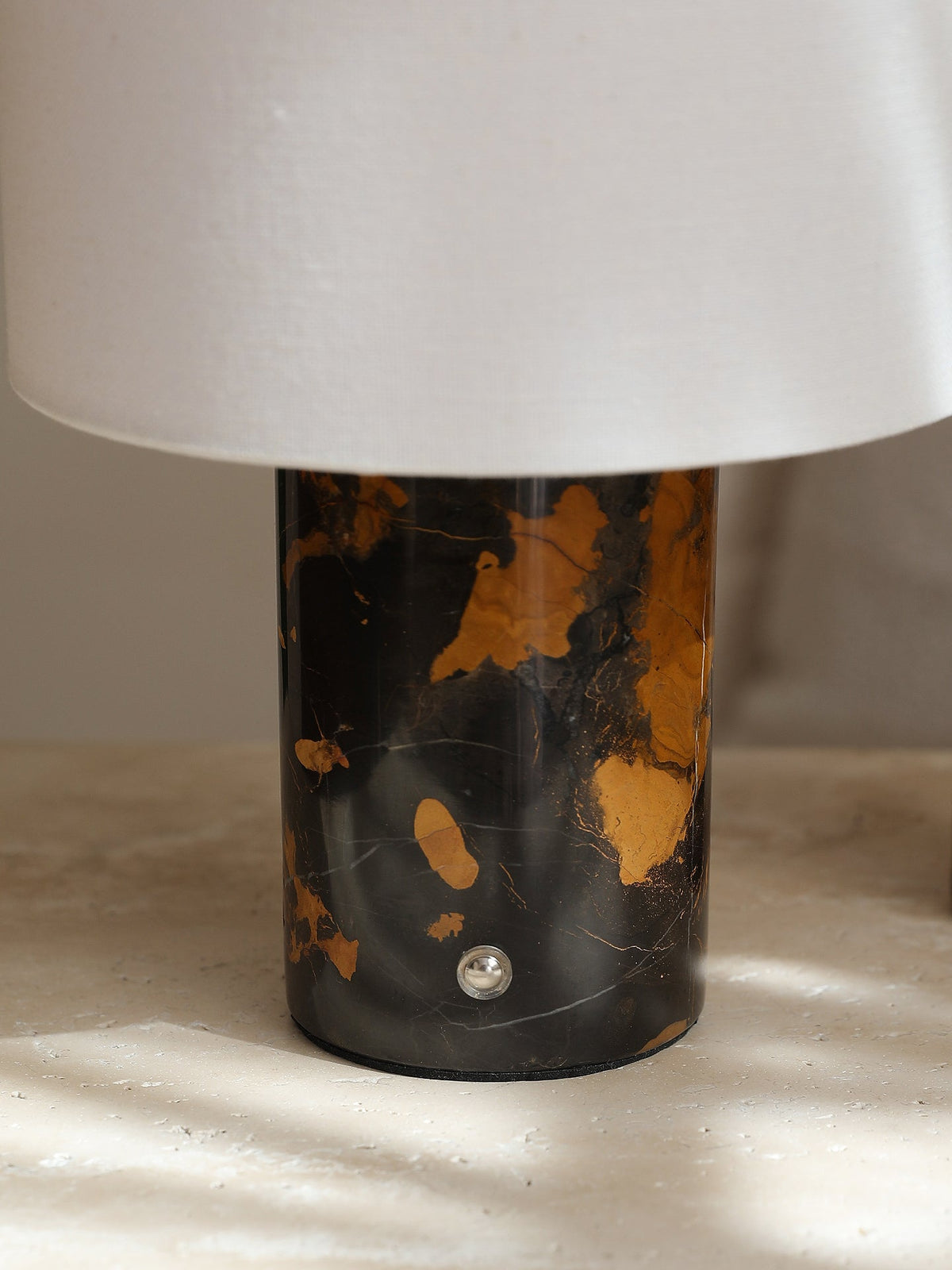 Kalvy Cylindrical  Travertine Marble Table Lamp