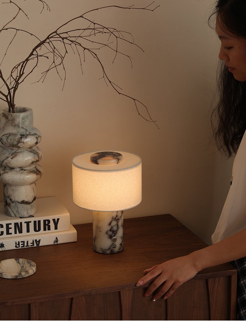 Kalvy Cylindrical  Travertine Marble Table Lamp