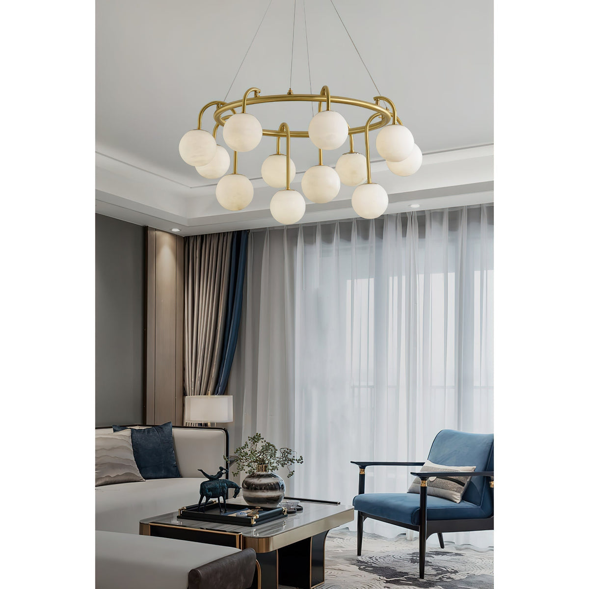 Zotalara Elegance Brass Alabaster Chandelier