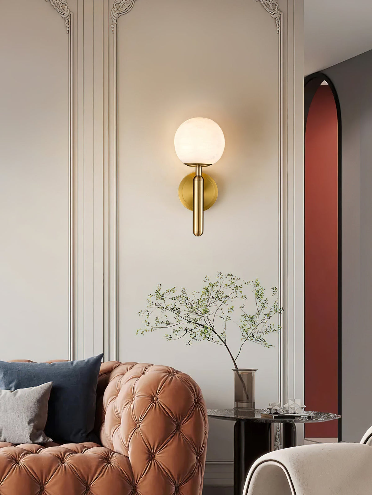 Albanette Brass Alabaster Wall Lamp