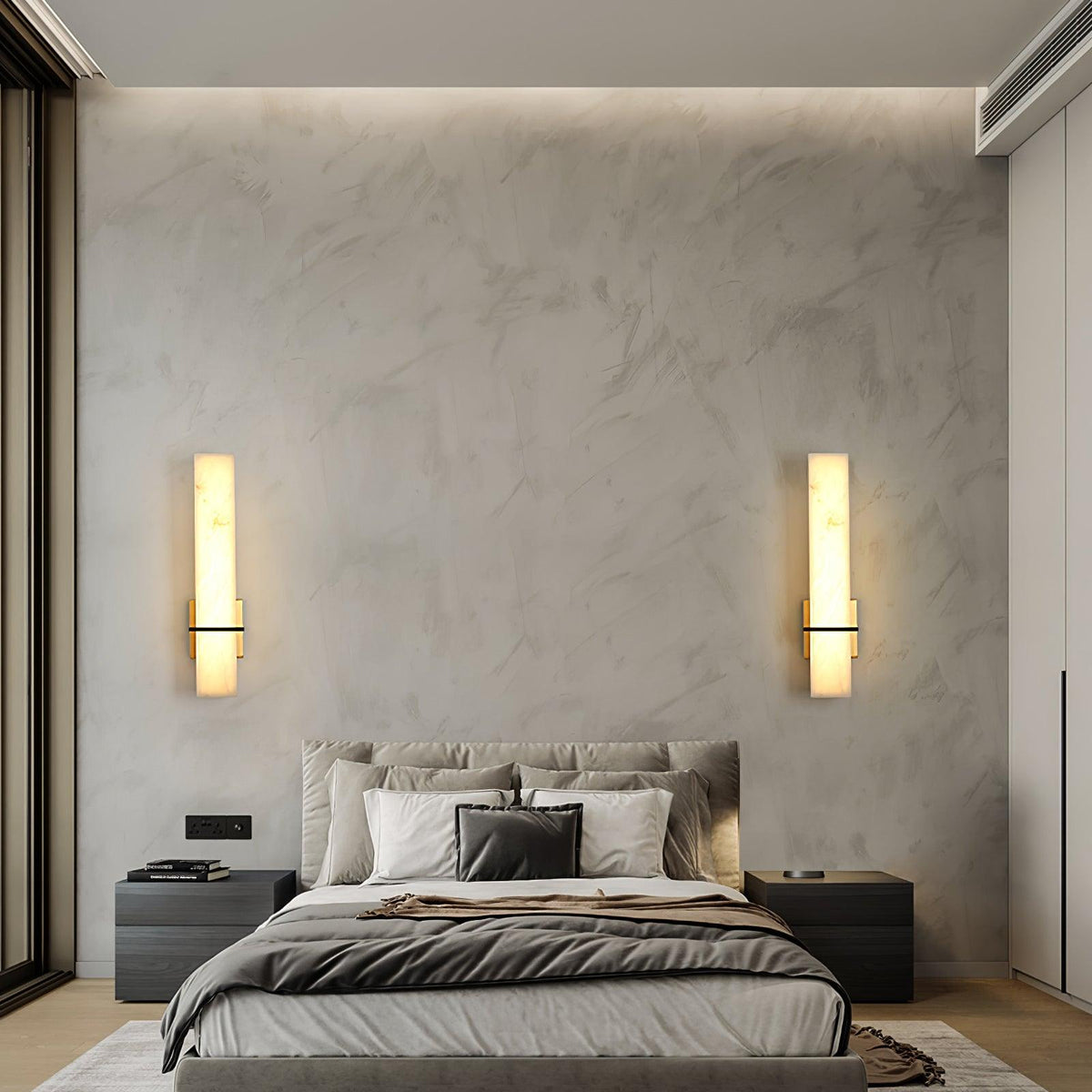 Ritta Wall Lamp White Alabaster Brass Modern Cuboid-Relic Pieces