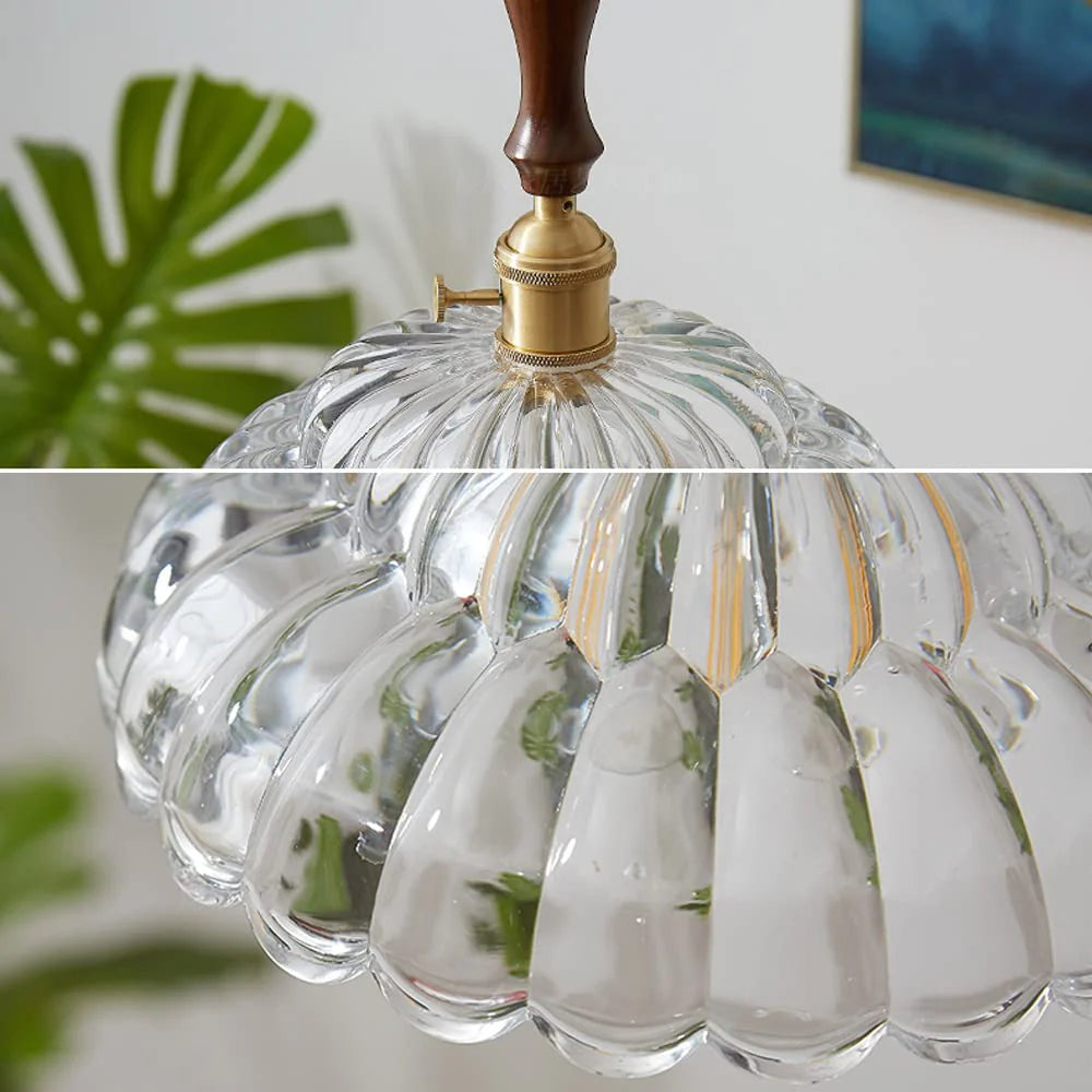 Kosanese Modern LED Pendant Light Wooden Handle Metal Glass Bedroom