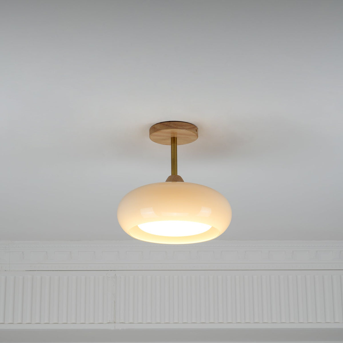 Wukugis Flush Mount Ceiling Light Glass Wood &Orange&White