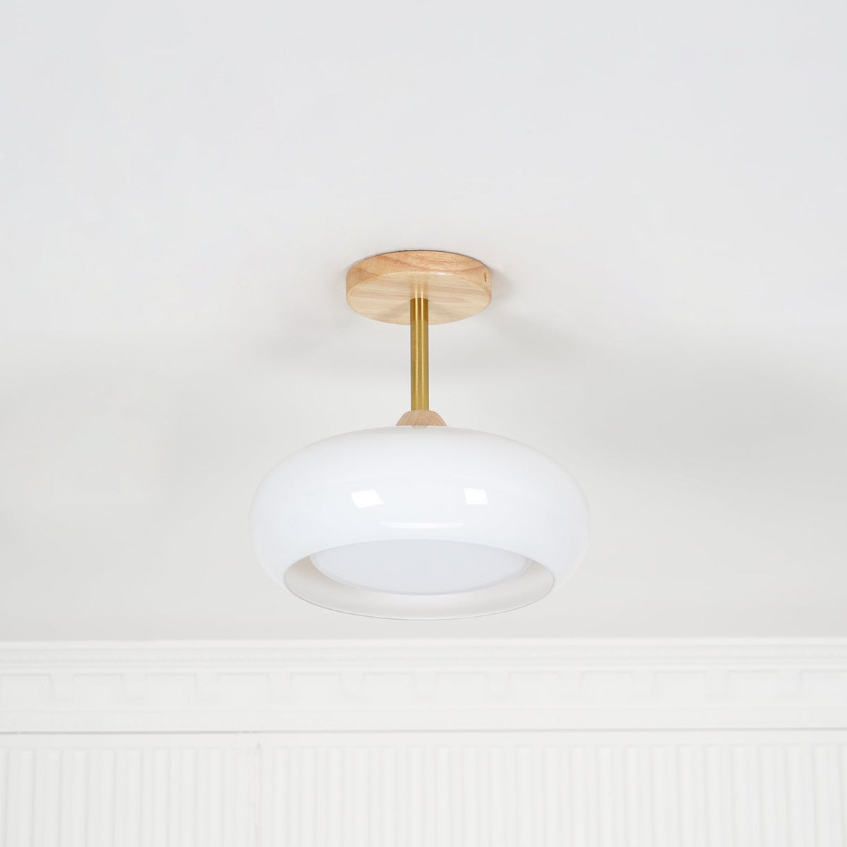 Wukugis Flush Mount Ceiling Light Glass Wood &Orange&White