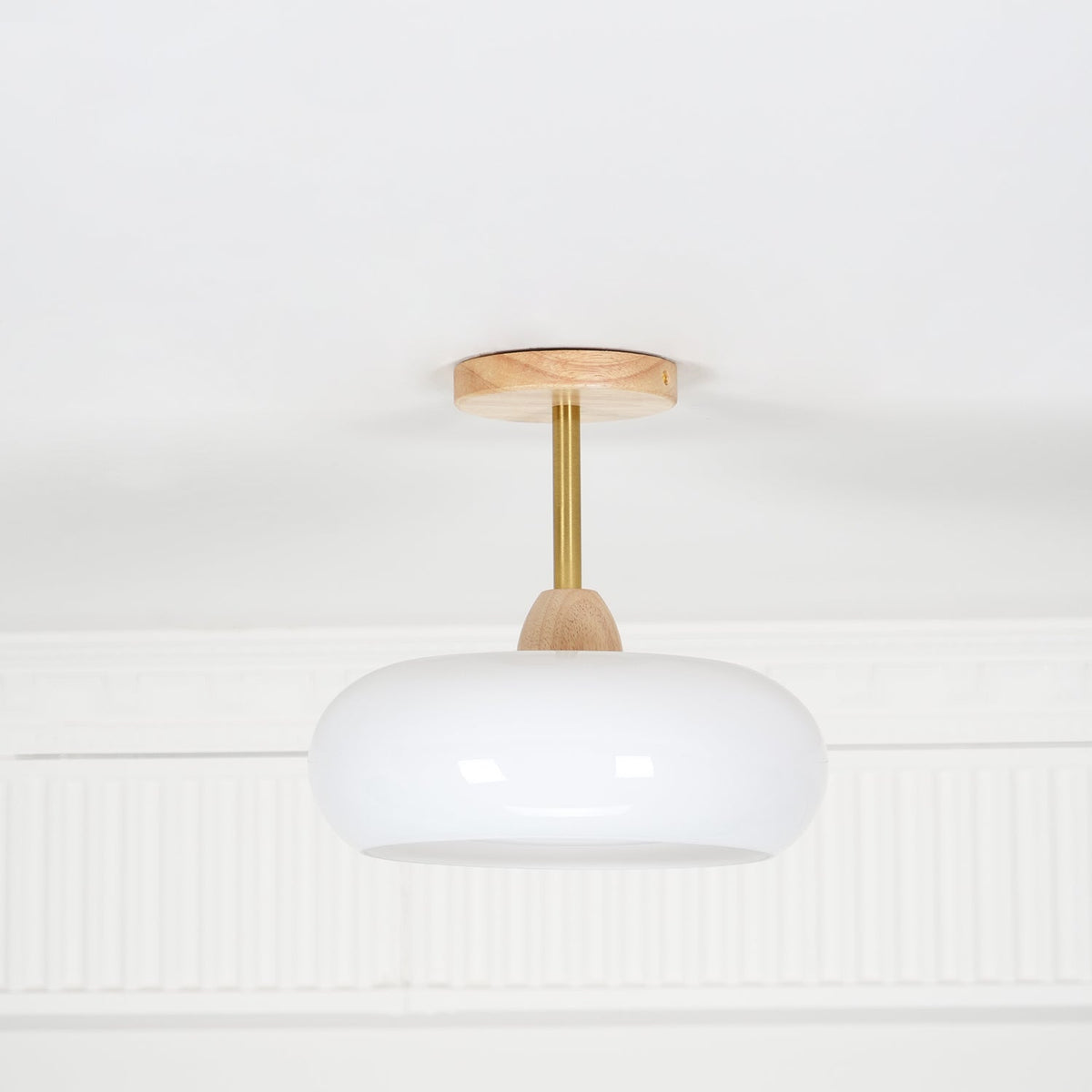 Wukugis Flush Mount Ceiling Light Glass Wood &Orange&White