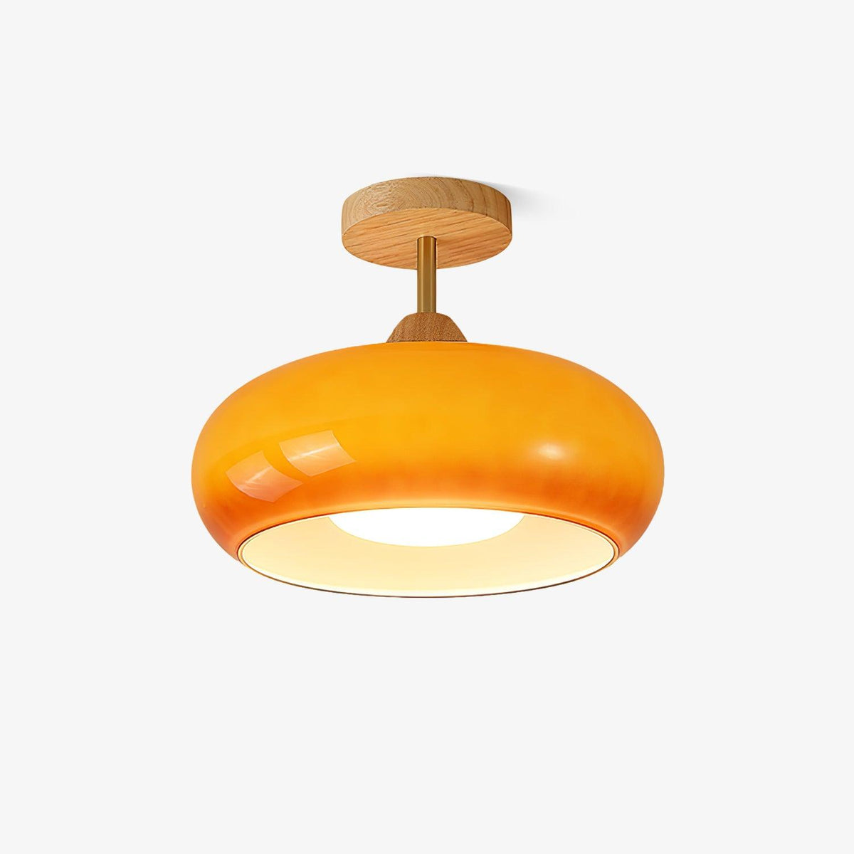 Wukugis Flush Mount Ceiling Light Glass Wood &Orange&White