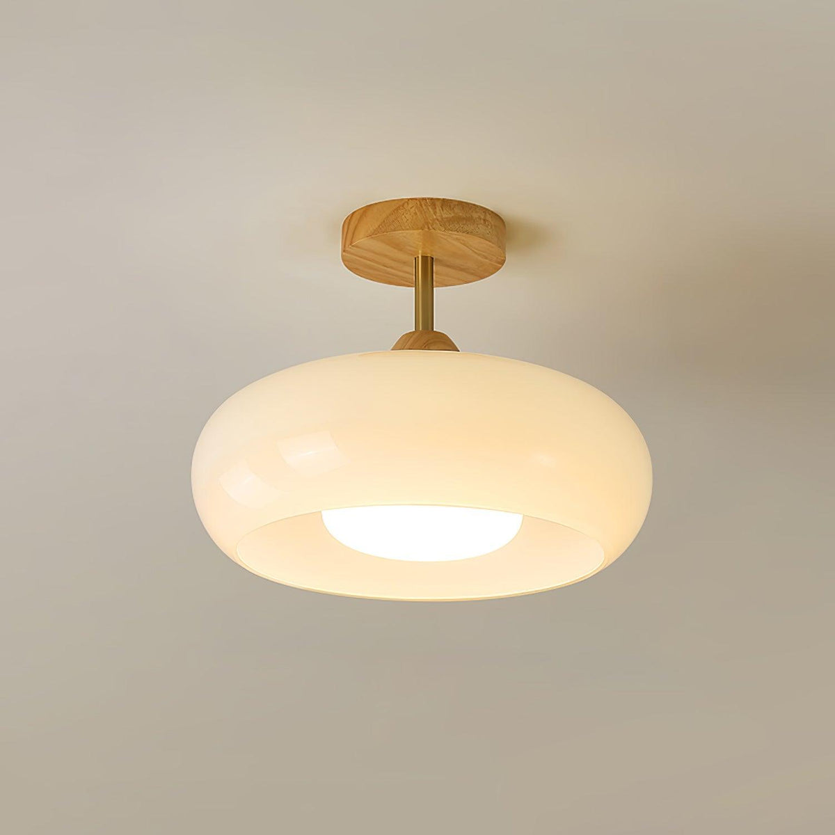 Wukugis Flush Mount Ceiling Light Glass Wood &Orange&White