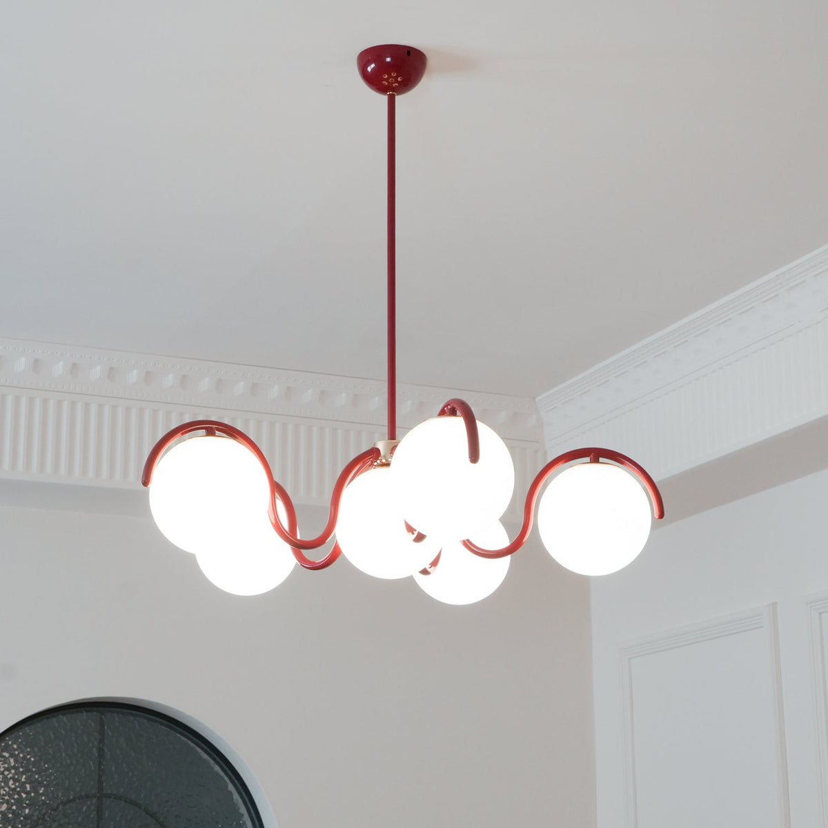 Zapiler Curve Linear Chandelier Red&Silver