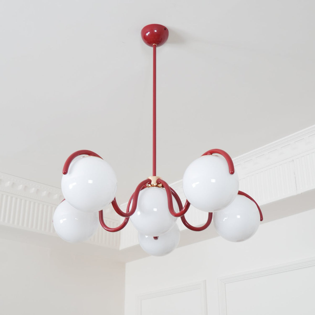 Zapiler Curve Linear Chandelier Red&Silver
