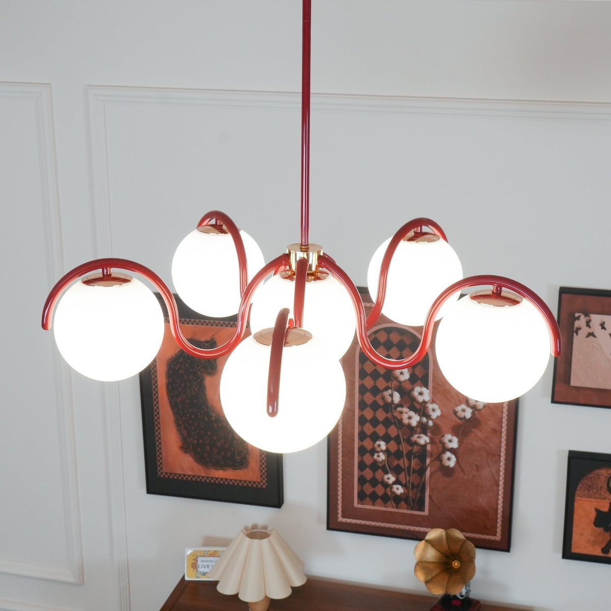 Zapiler Curve Linear Chandelier Red&Silver