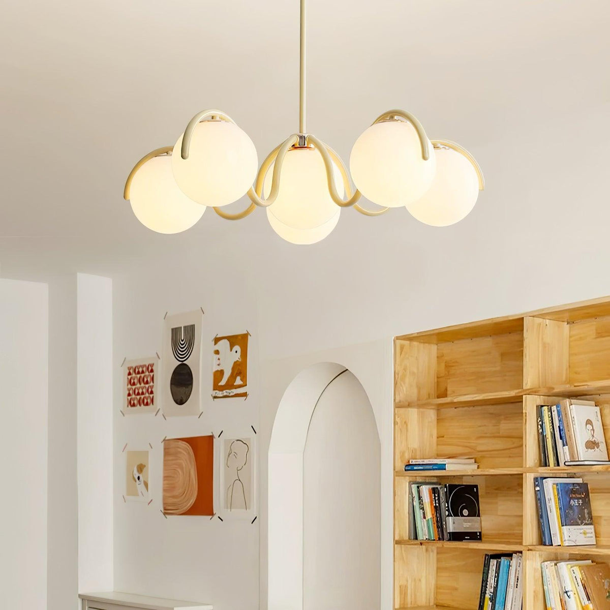 Zapiler Curve Linear Chandelier Red&Silver