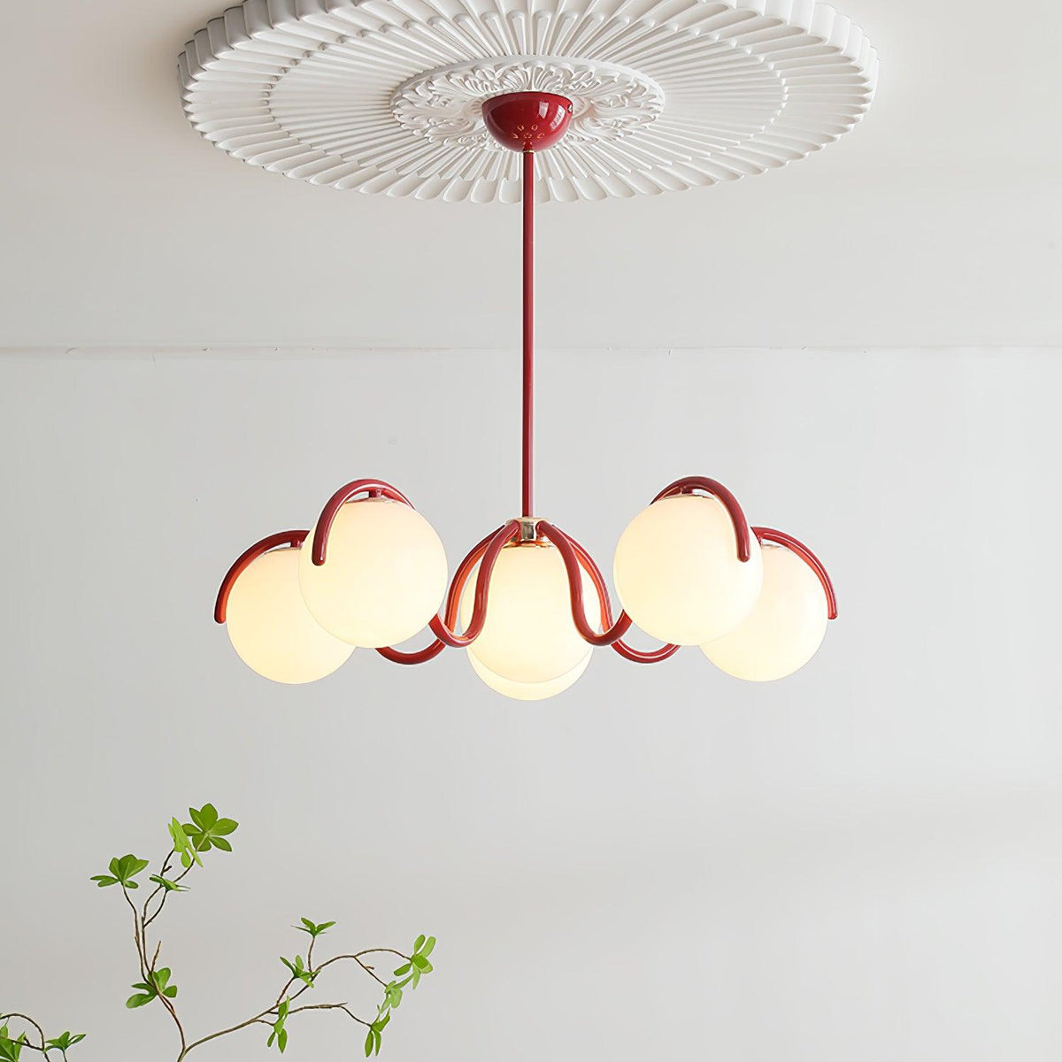 Zapiler Curve Linear Chandelier Red&Silver