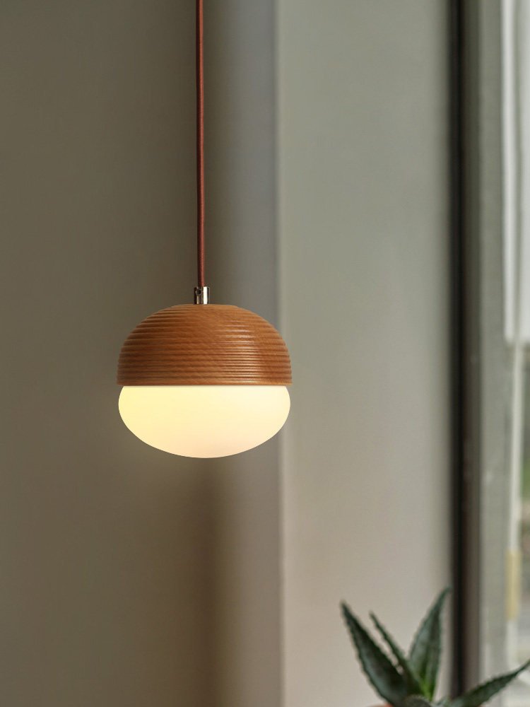 Rinivira Ribbed Wood Globe Pendant Light