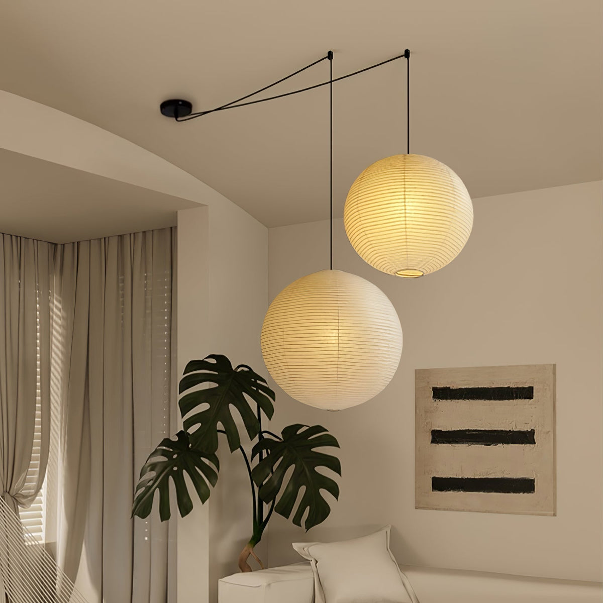 Beauwell Paper Globe White Plug Wire Pendant Light