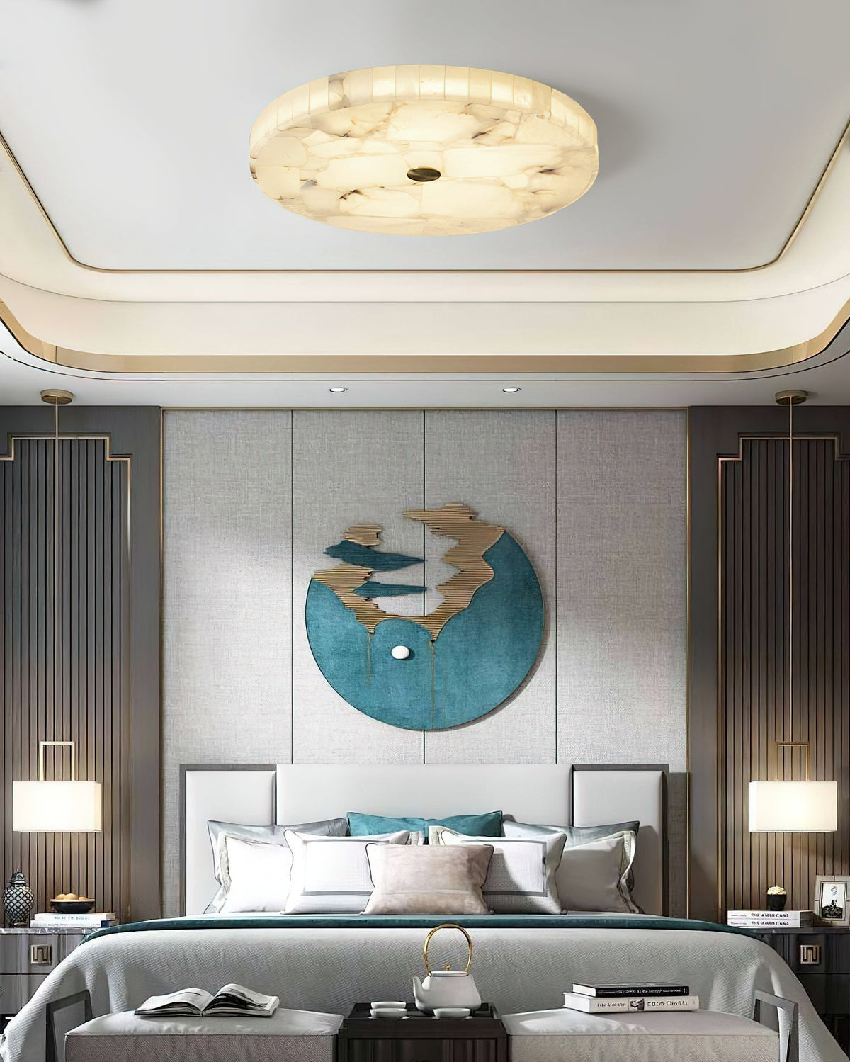 Vosilis Round Alabaster Ceiling Lamp-Relic Pieces