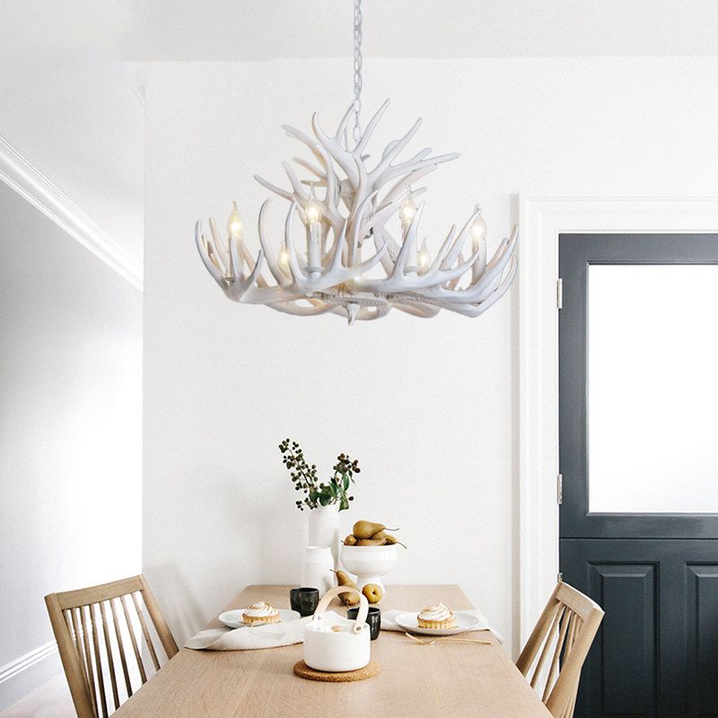 Jibuleno Rustic Antler Metal/Resin Chandelier White Dining Room