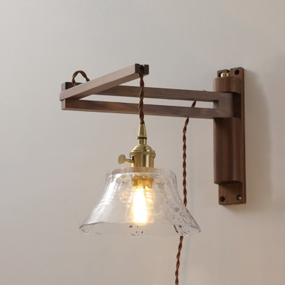 Cilepim Vintage Dome Ceramic/Wood Wall Lamp, Walnut/Wood/Clear