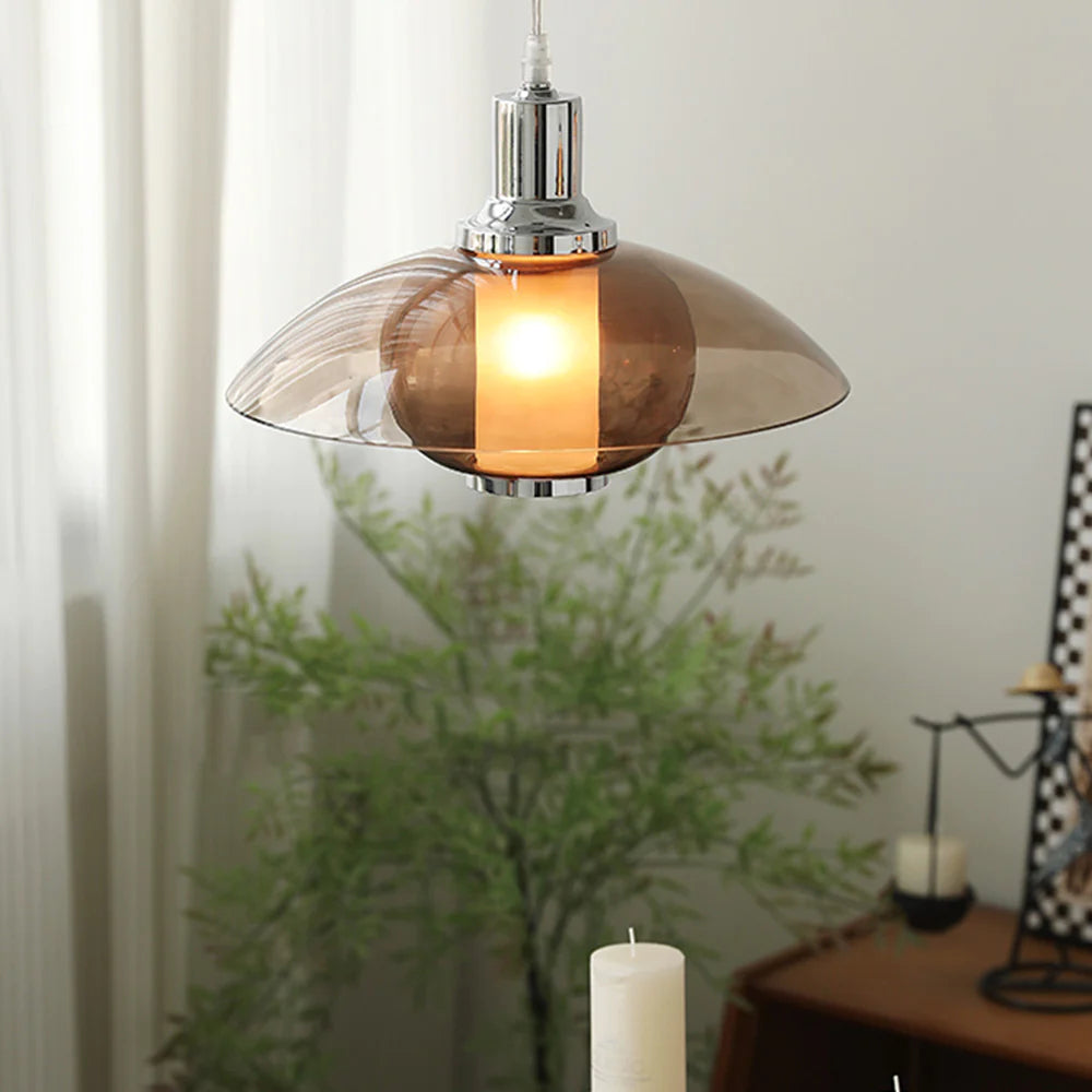 Laravudi Modern Round LED Pendant Light Brown Glass Living Room