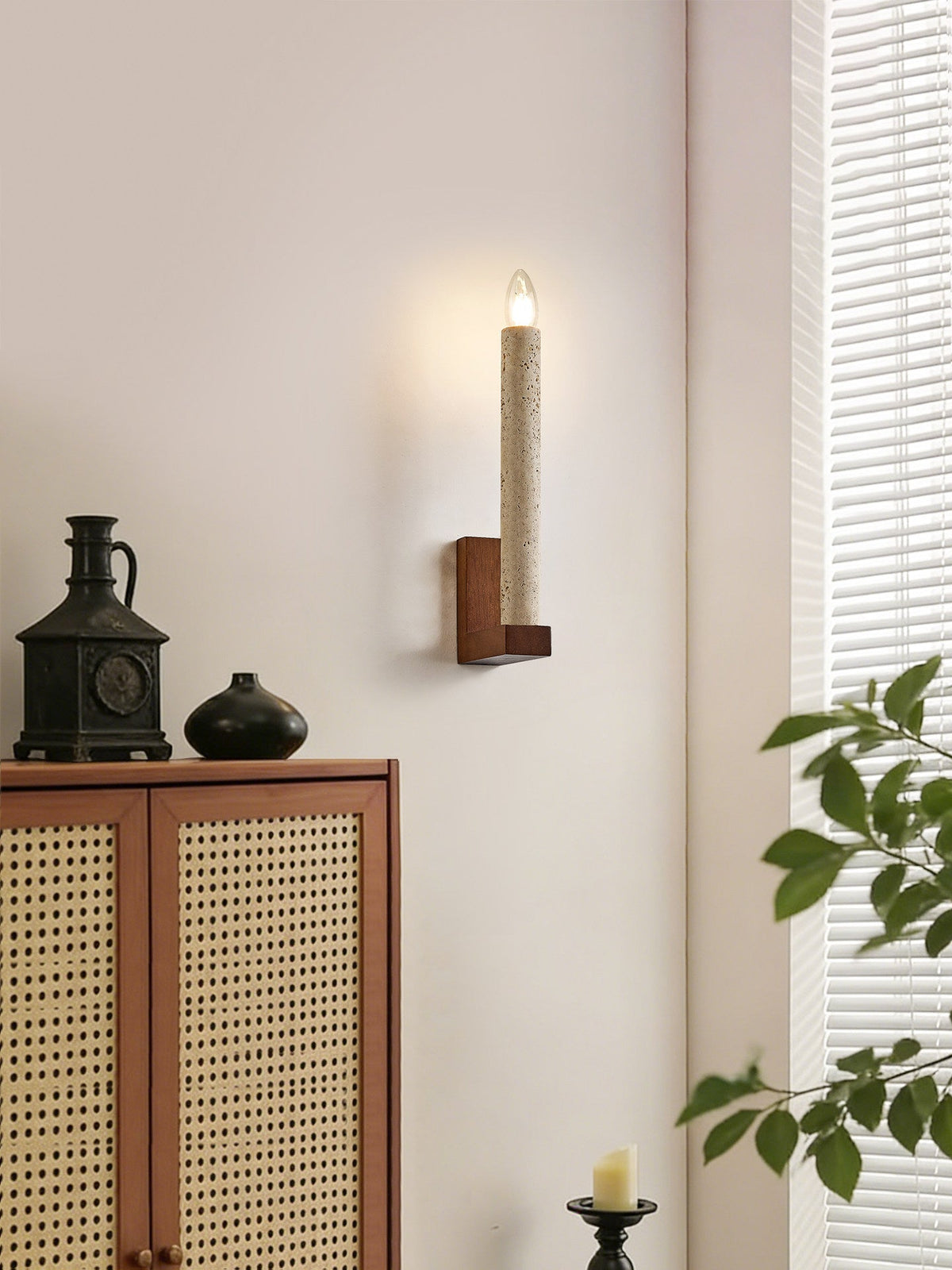 Marius Travertine Candle Wall Lamp
