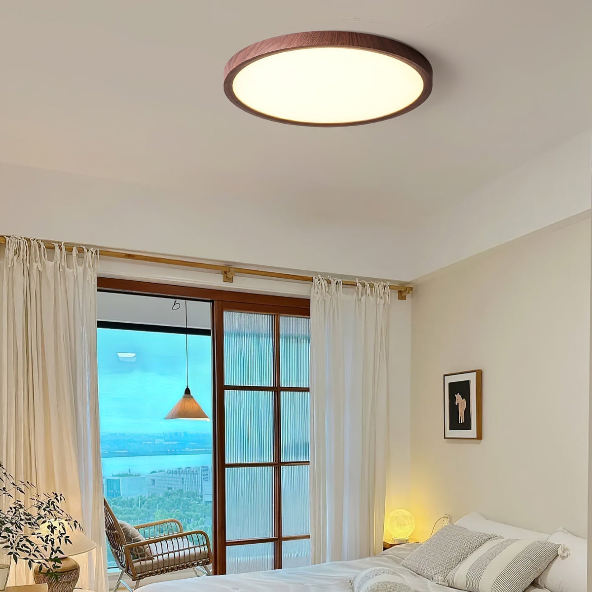 Rocor Ceiling Light Acrylic Thin Round Walnut Look Minimalist