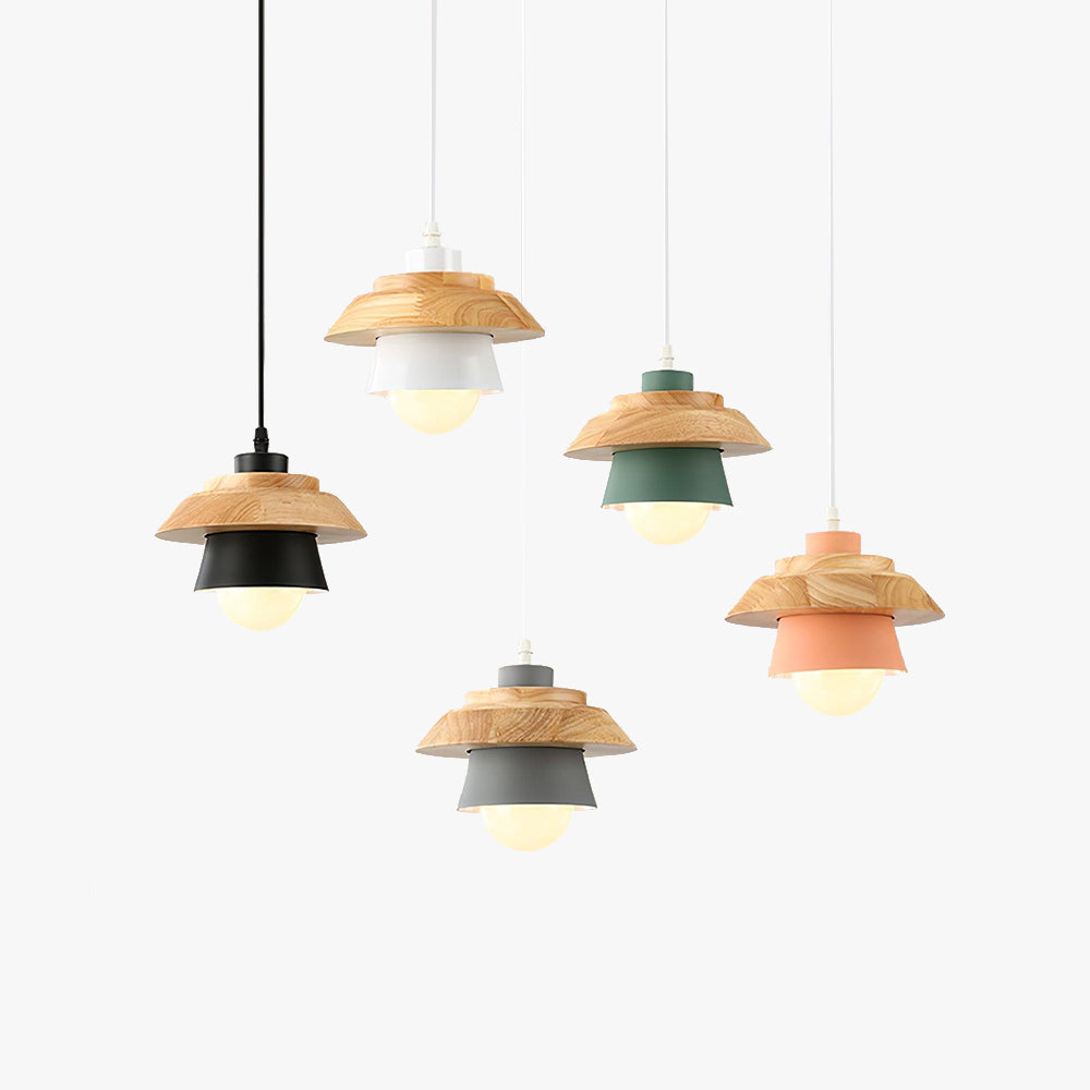 Fodobak Modern Metal/Wood Pendant Light, Multi Color