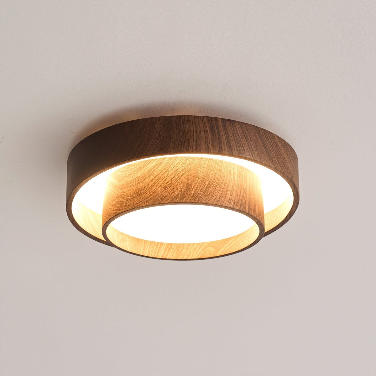 Pimegon Ceiling Light Double - Ring Walnut Color