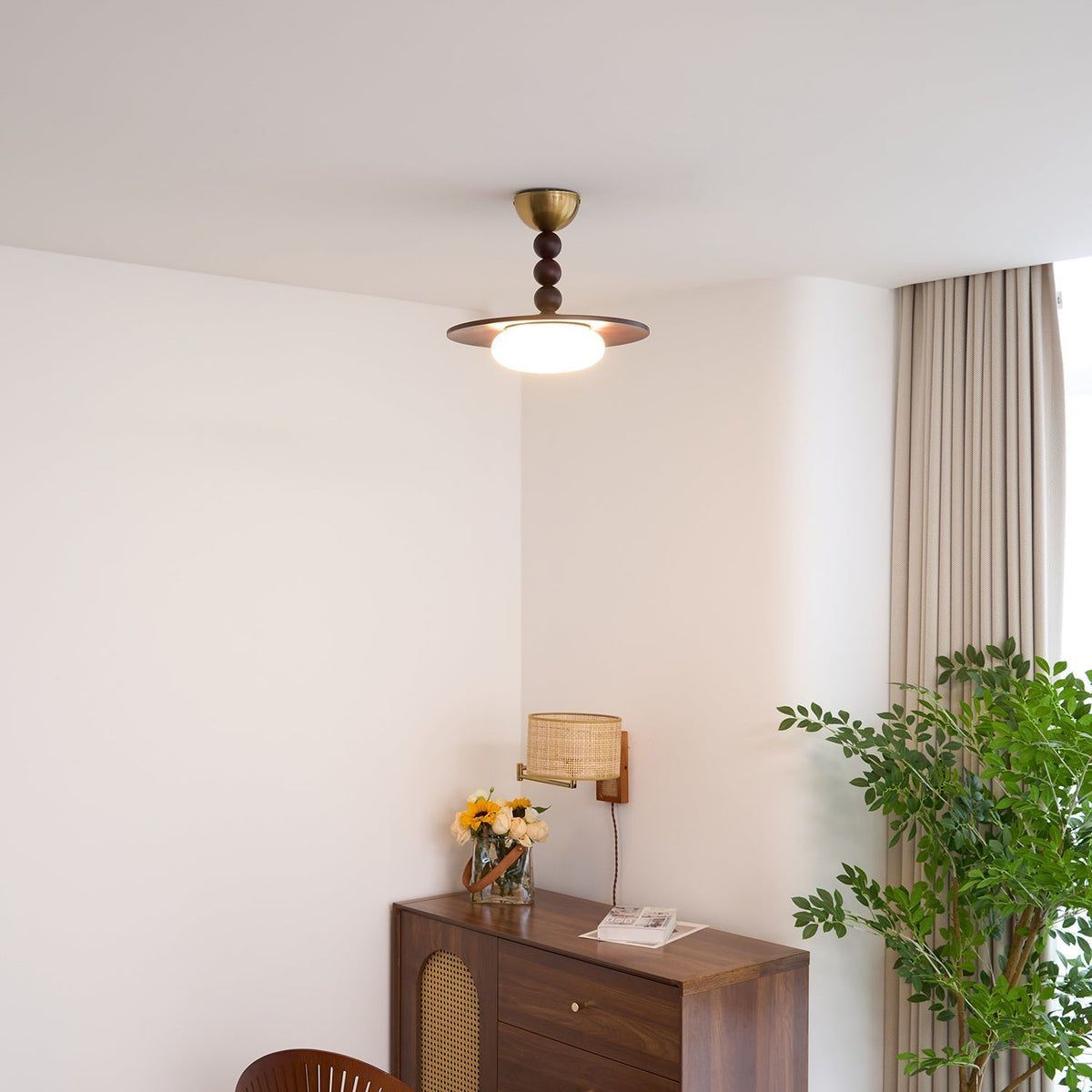 Tovupur Ceiling Light Walnut Color & White Imitation Alabaster