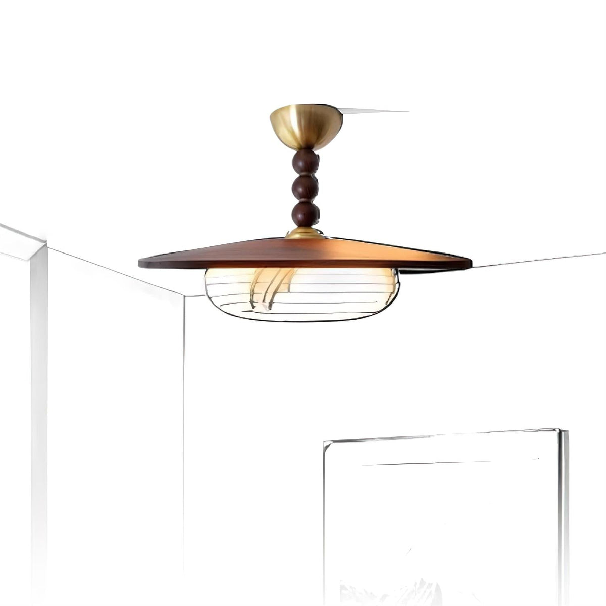 Tovupur Ceiling Light Walnut Color & White Imitation Alabaster