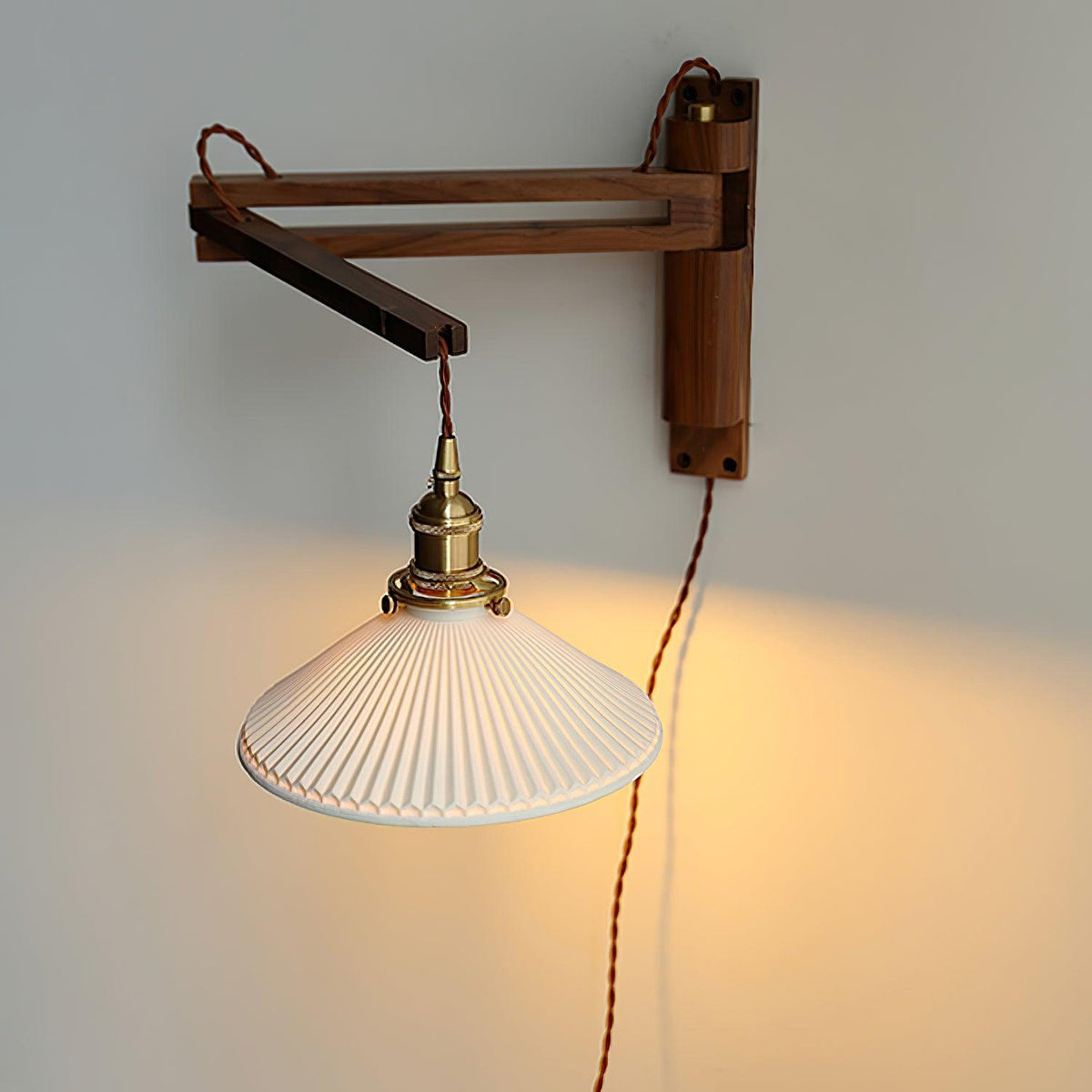 Esviel Nordic Art Swing Arm Walnut Ceramic Wall Light