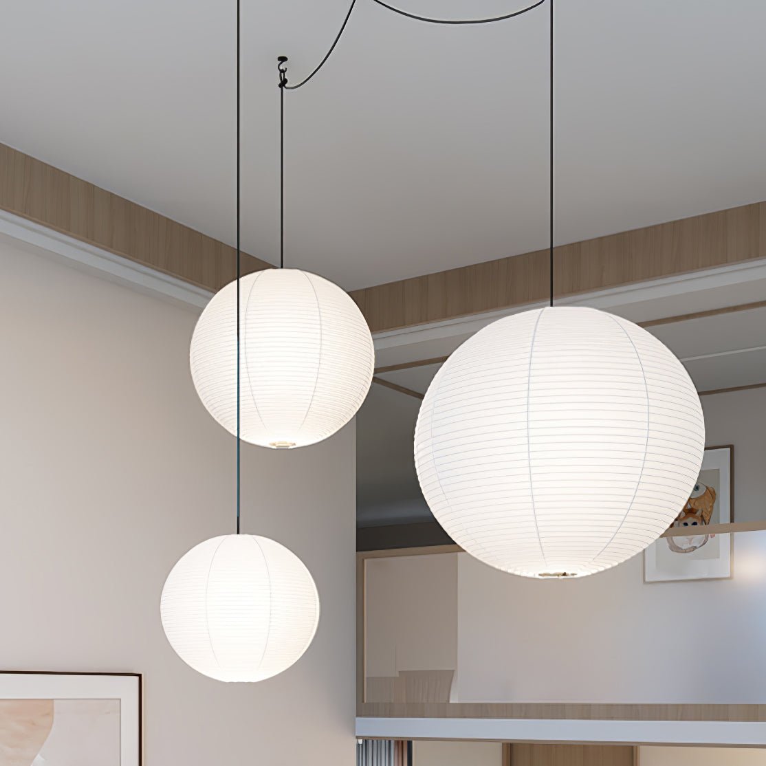 Vaelion Japanese Paper Pendant Swag Light (black plug wire)
