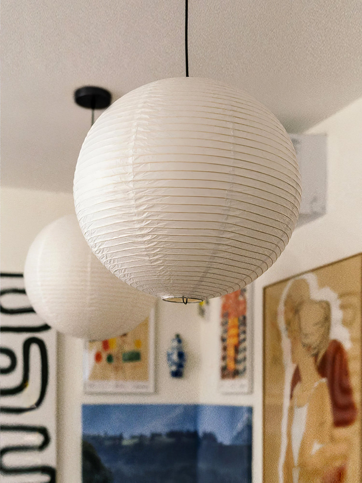 Beauwell Paper Globe White Plug Wire Pendant Light