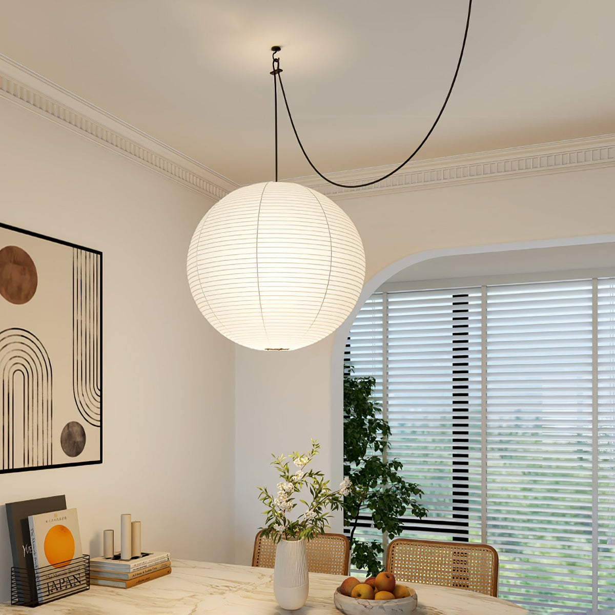 Vaelion Japanese Paper Pendant Swag Light (black plug wire)