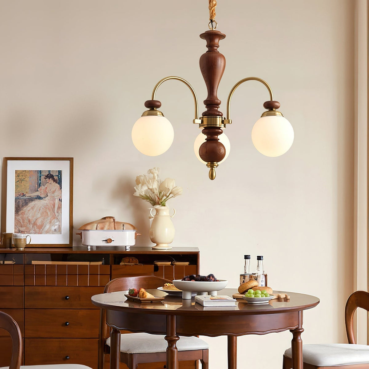 Elverian Chandelier Classic Wooden Brass