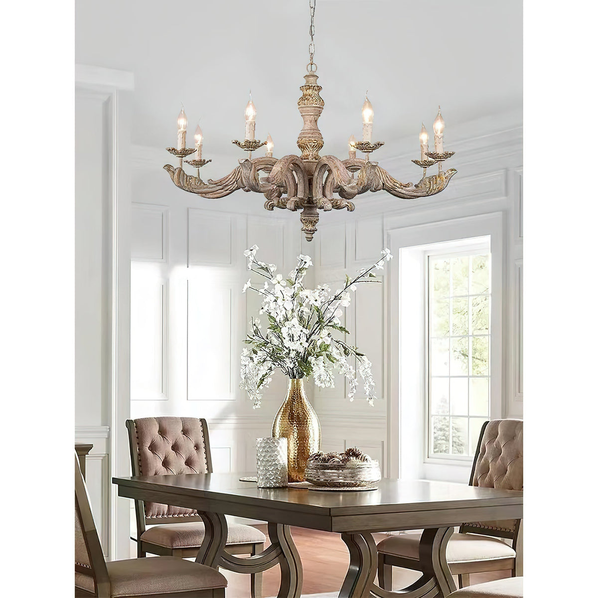 Aldeora Luxury Roman Column Wooden Chandelier