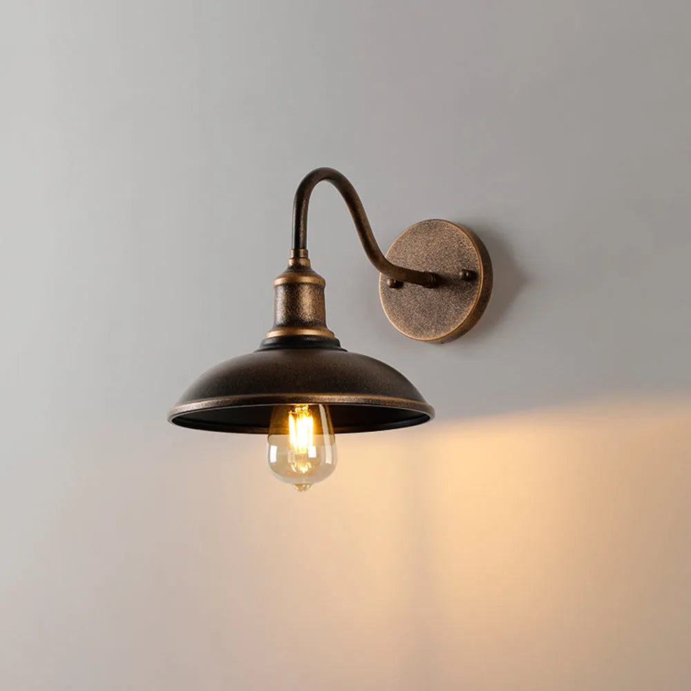 Nogebud Rustic Bowl Shaped Metal Wall Lamp, Antique Brass