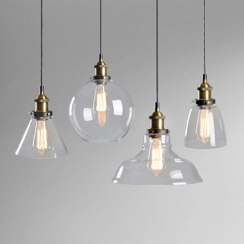 Teni Industrial Glass Pendant Light Clear/Amber/Smoke Grey-Relic Pieces