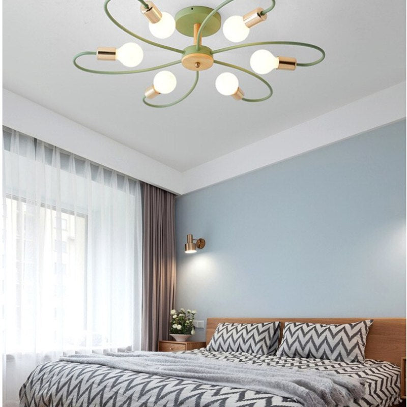 Vusumak Elegant Metal/Glass Flush Mount Ceiling Light, Grey/Green