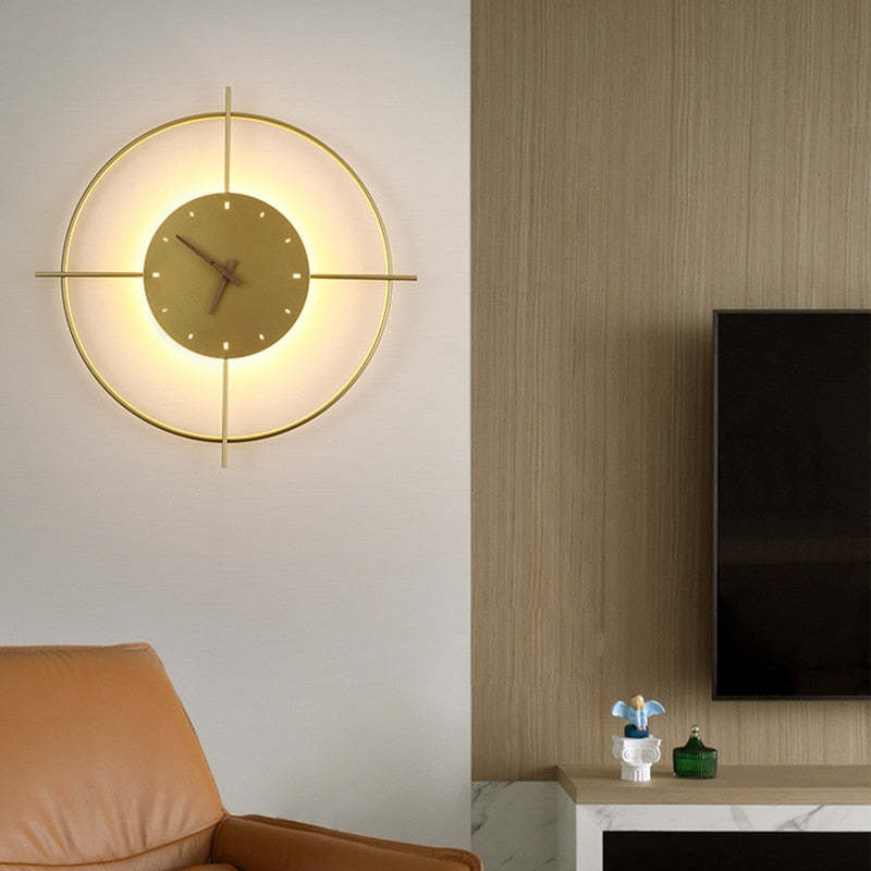 Norva Modern Clock Round Wall Lamp, Gold/Black-Relic Pieces