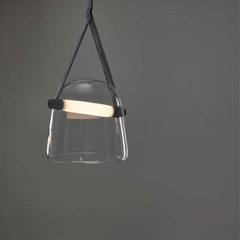 Nebitir Modern Nordic Leather/Glass Pendant Light, Grey/White