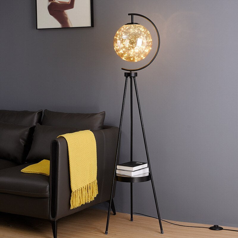 Vukovin Modern Starry Globe Glass Floor Lamp, Gold