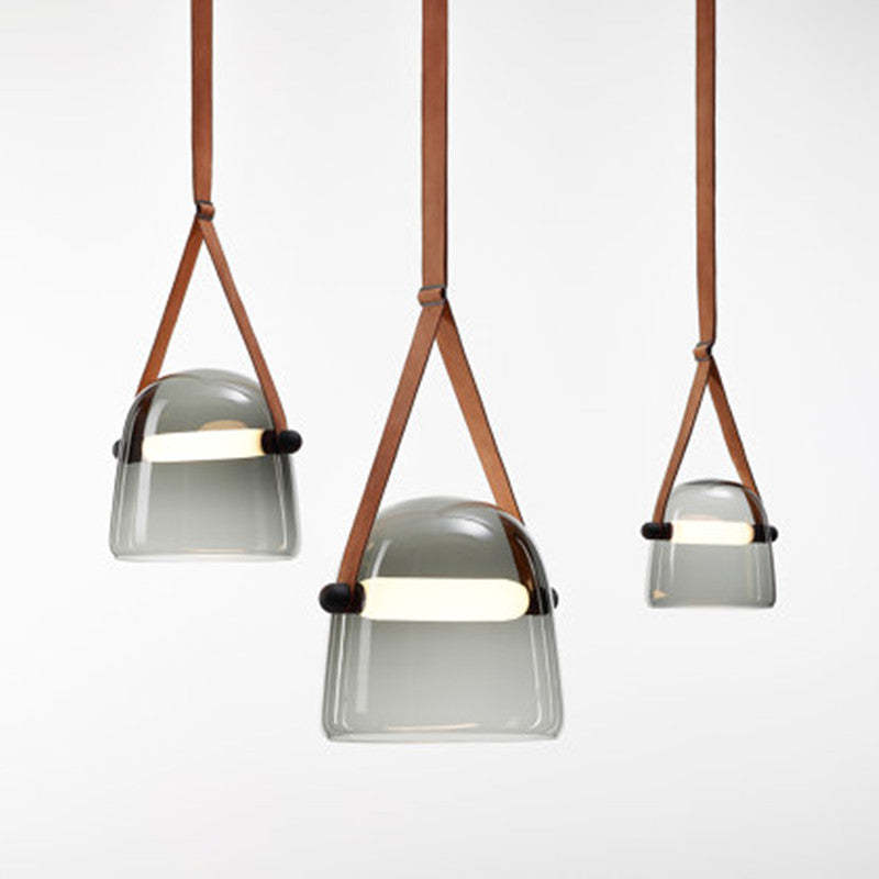 Nebitir Modern Nordic Leather/Glass Pendant Light, Grey/White