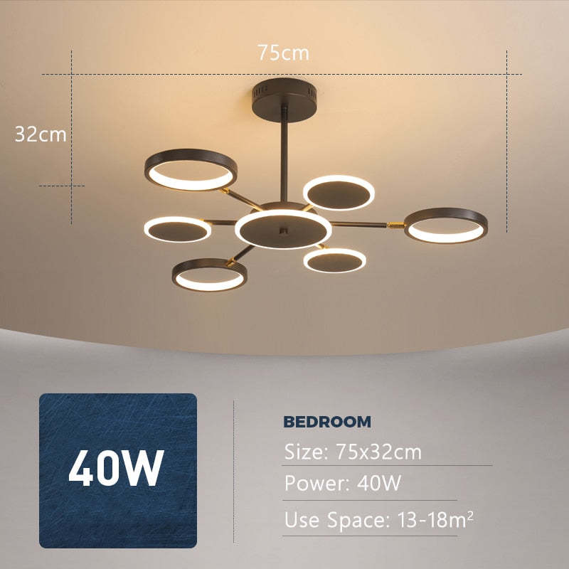 Juvidon Modern Led Chandelier, Geometric, Black Dimmable