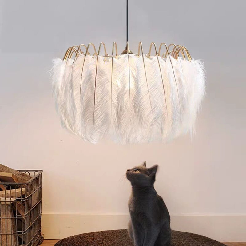Nasesil Elegant Feather Pendant Light, Black/White, Bedroom/Living Room
