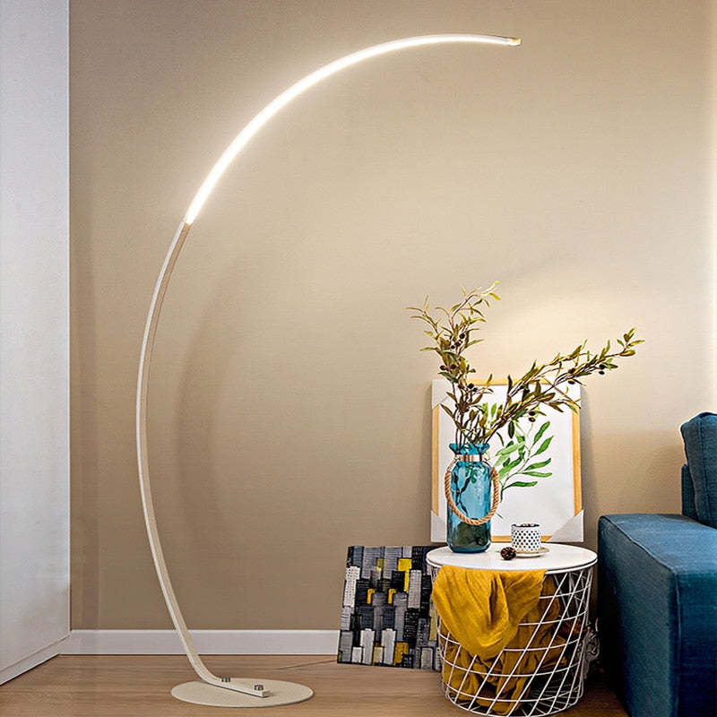 Supobas Modern Arc LED Floor Lamp, Black/White, Metal/Silicon