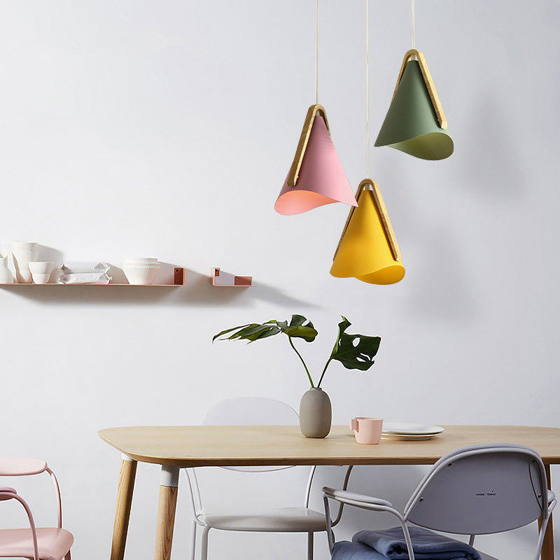 Jegogas Modern Cone Pendant Light, Wood/Metal