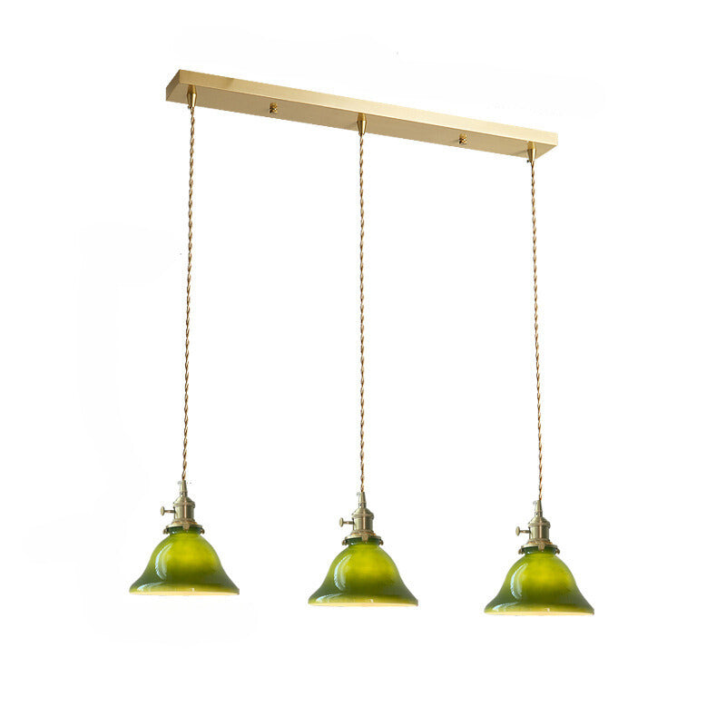 Juguped Rustic Vintage LED Pendant Light Green Copper Glass Dining Room