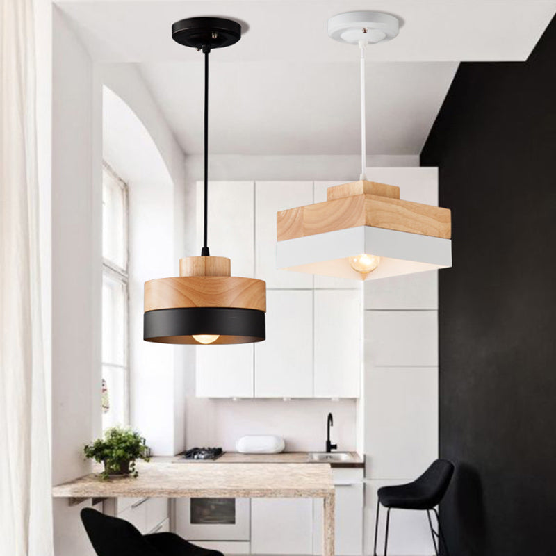 Mepides Minimalist Black & White Wood Geometric Pendant Light