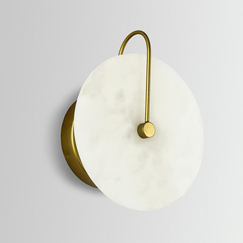 Simidal Round Bedside Wall Light, Artificial Marble, Gold & Black