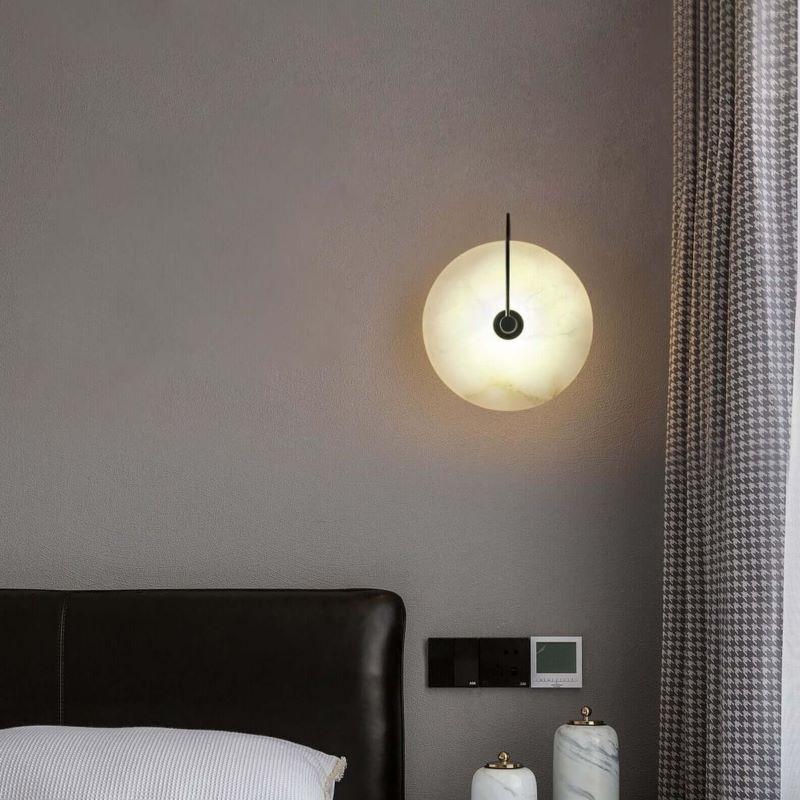 Simidal Round Bedside Wall Light, Artificial Marble, Gold & Black