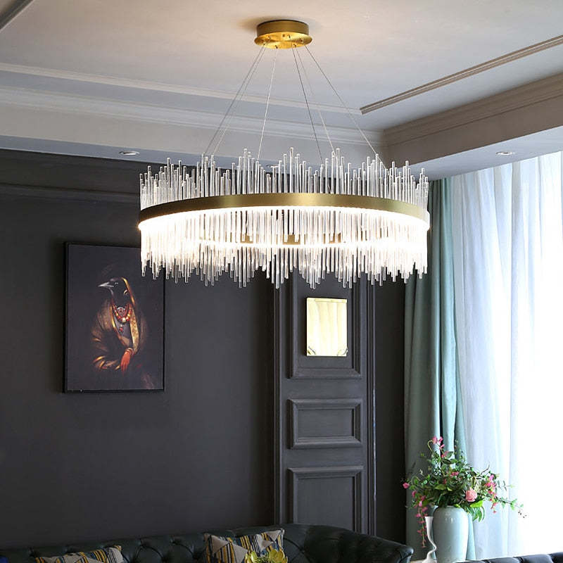 Pematud Modern Round/Rectangular Chain Chandelier, Gold
